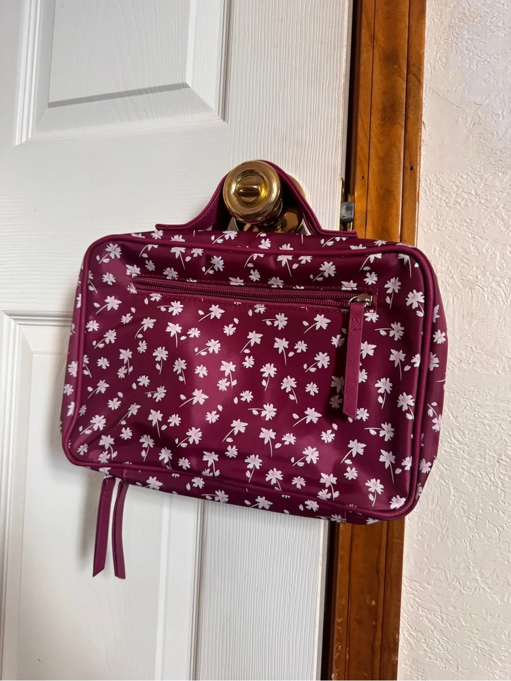 Burgundy Floral Cosmetic Travel Case